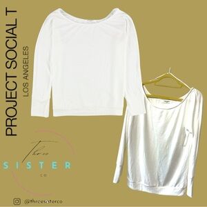 Project Social T Boat Neck Long Sleeve Relaxed Pullover T-shirt White